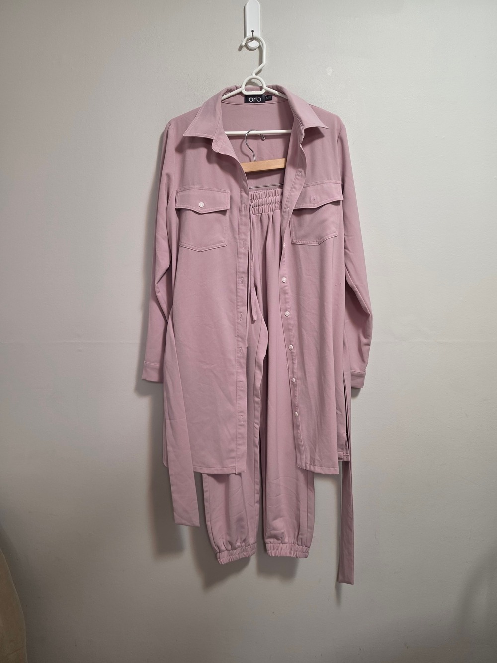orb Mauve Pink Button-Down Shirt Jacket Plus Jogger Pant Set